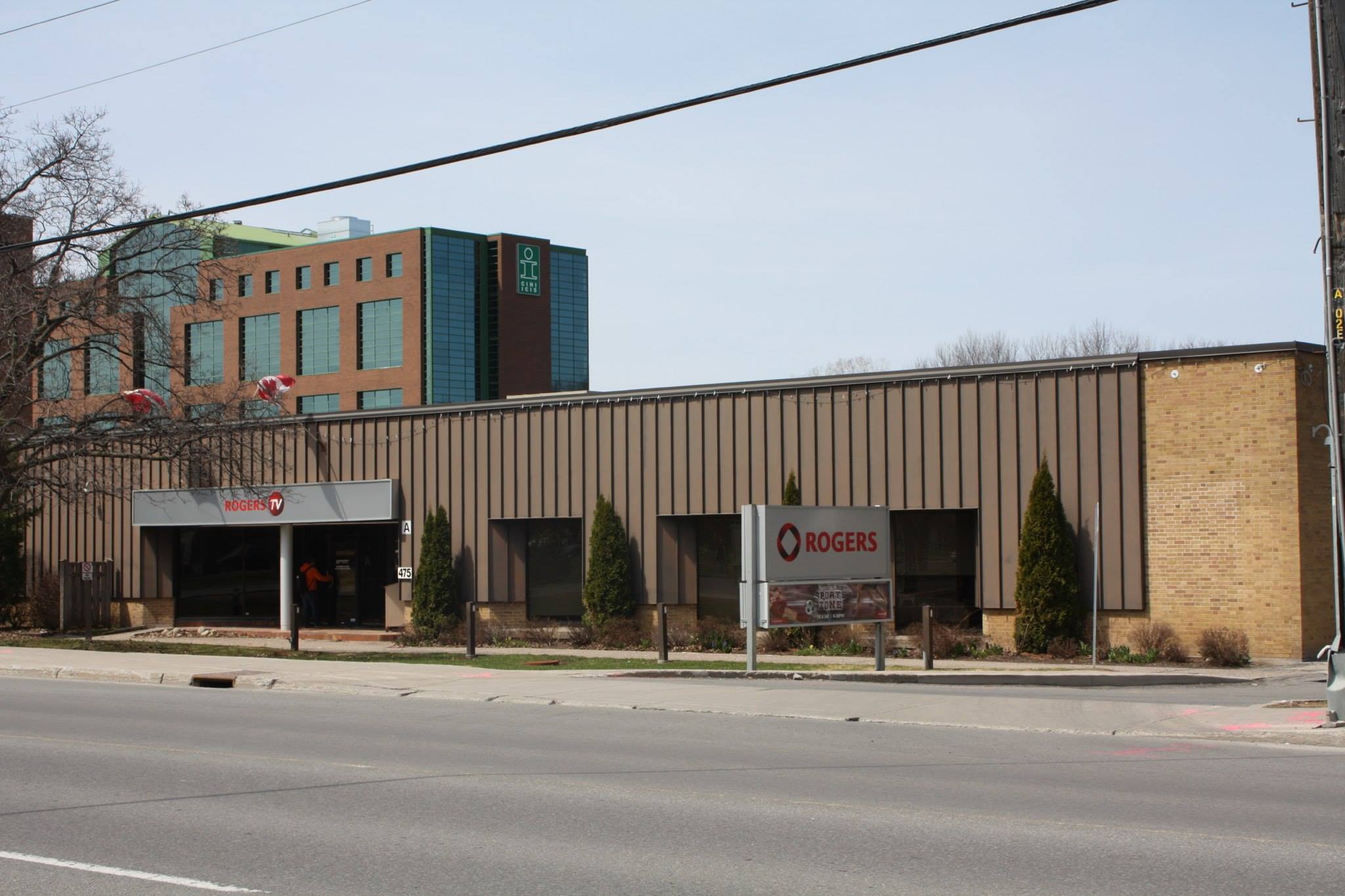 Exterior view of the multi-level Rogers TV broadcasting station.